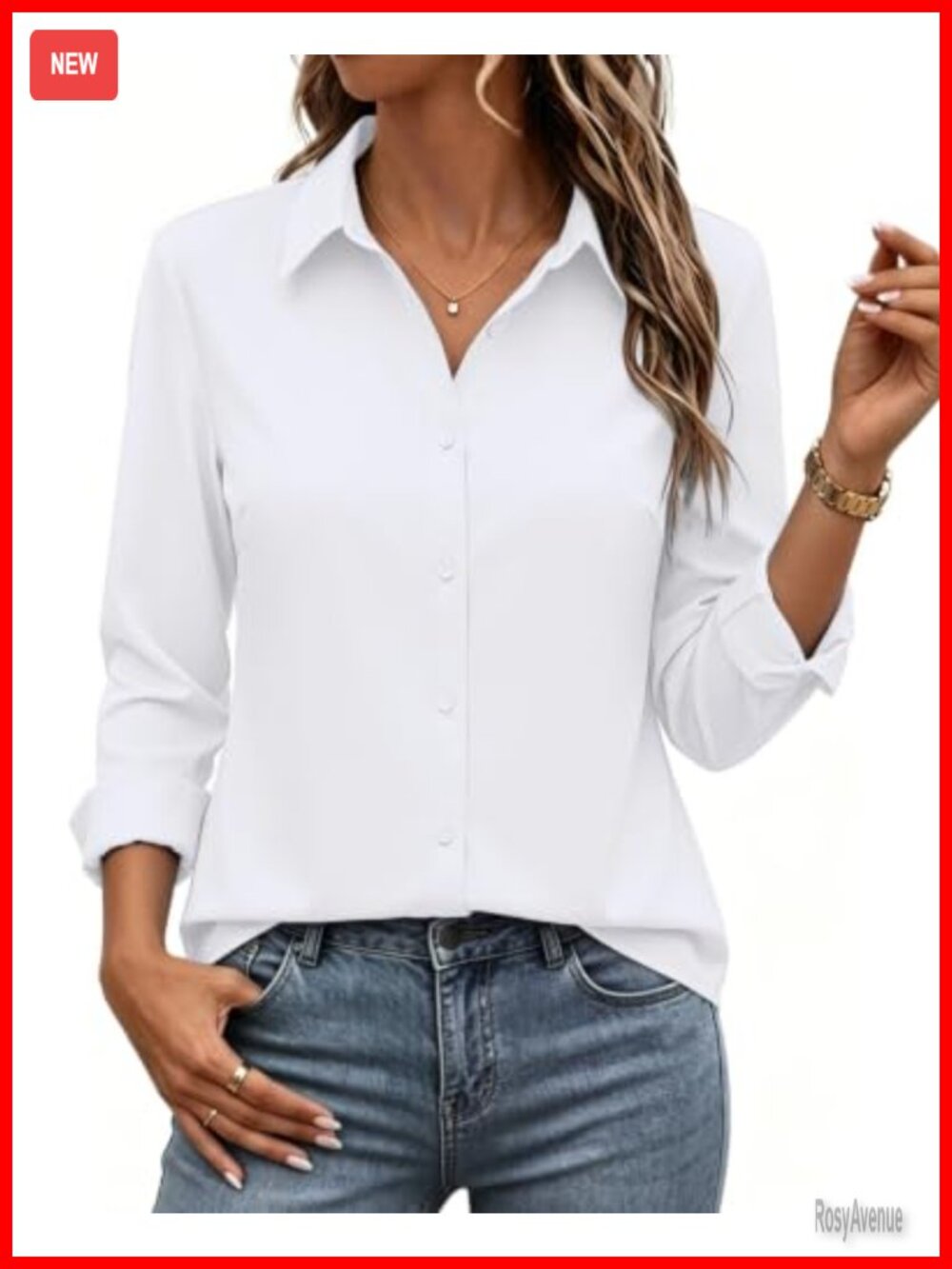Wrinkle-Resistant Button Down Shirt Long Sleeve V-Neck Blouse